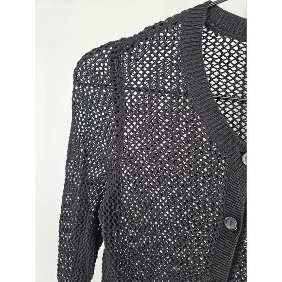 Ann Taylor Womens Sz XS Button Up Cardigan Sweater Black Open Knit - Picture 2 of 4